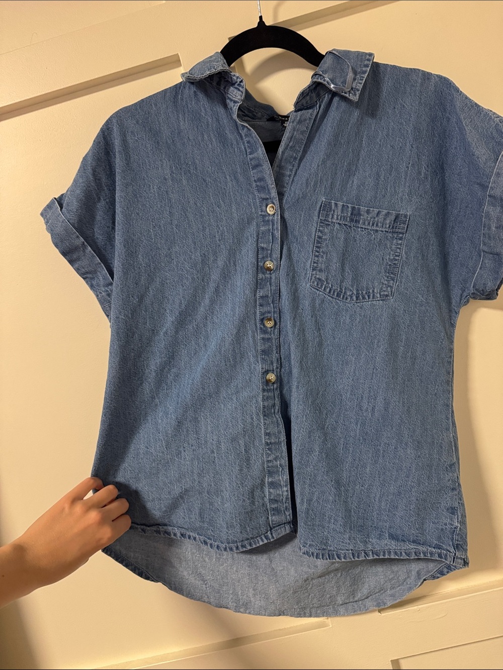 Kids Short-Sleeve Denim Button-Up Shirt - Light Blue